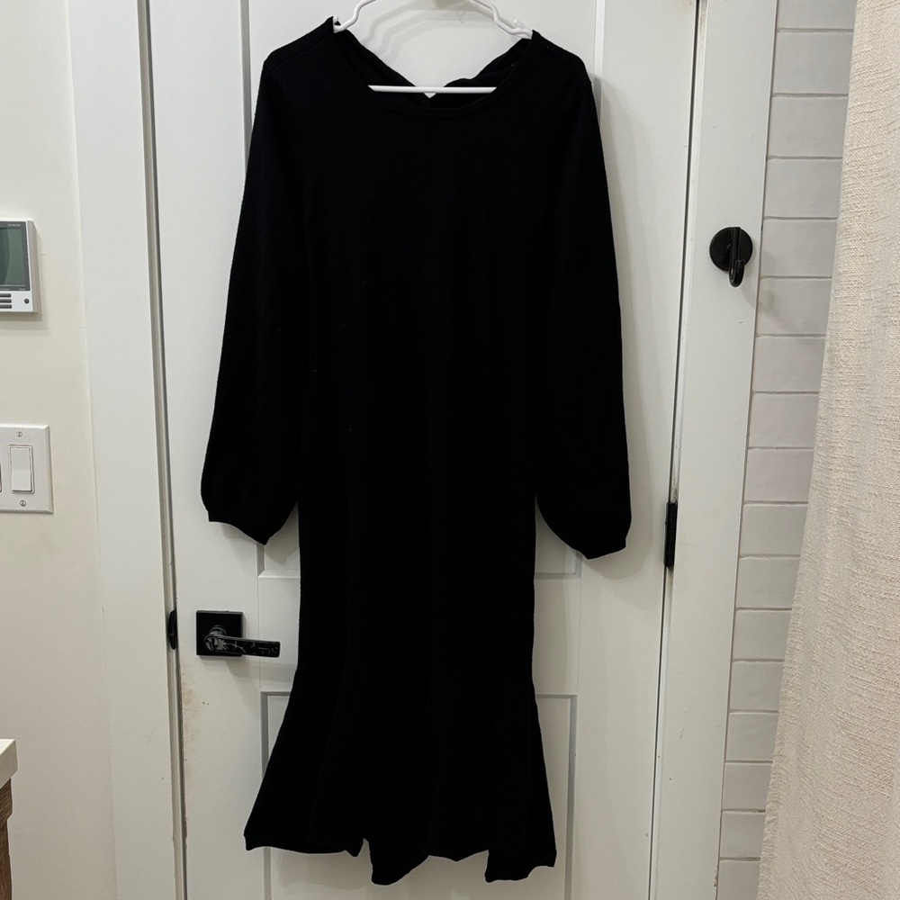 J. Crew Black Long Sleeve Midi Dress with Flared Hem